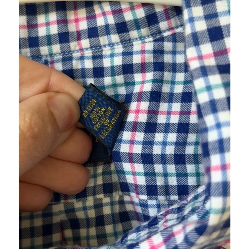 Ralph Lauren Polo Button Long Sleeve Shirt Size XL 100% Cotton Blue Pink Green
